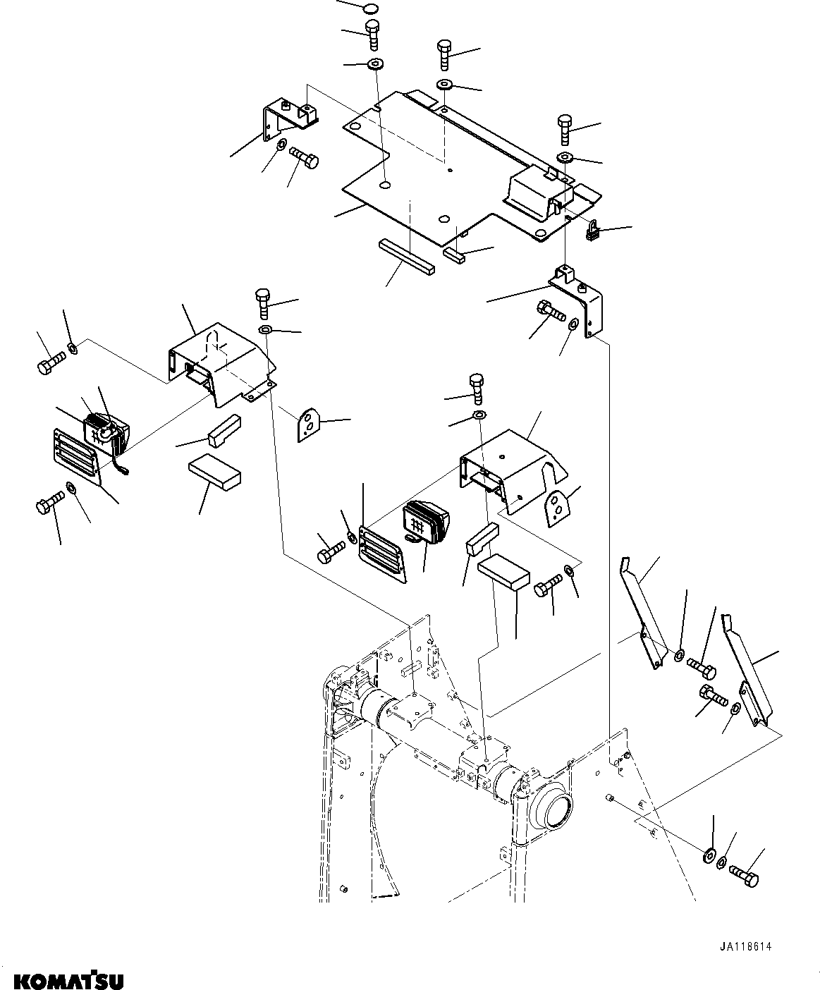 Komatsu parts book diagram for D85MS-15 S/N 2101-UP: RADIATOR GUARD, HEADLAMP(#1006-)