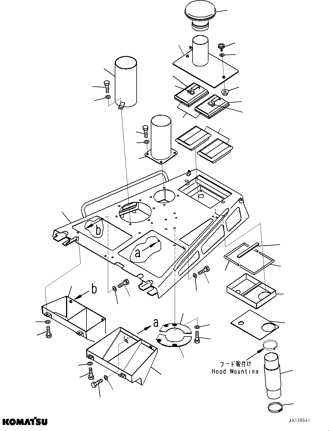 Komatsu parts book diagram for D85MS-15 S/N 2101-UP: ENGINE HOOD AND SIDE COVER GROUP, HOOD(#1006-)