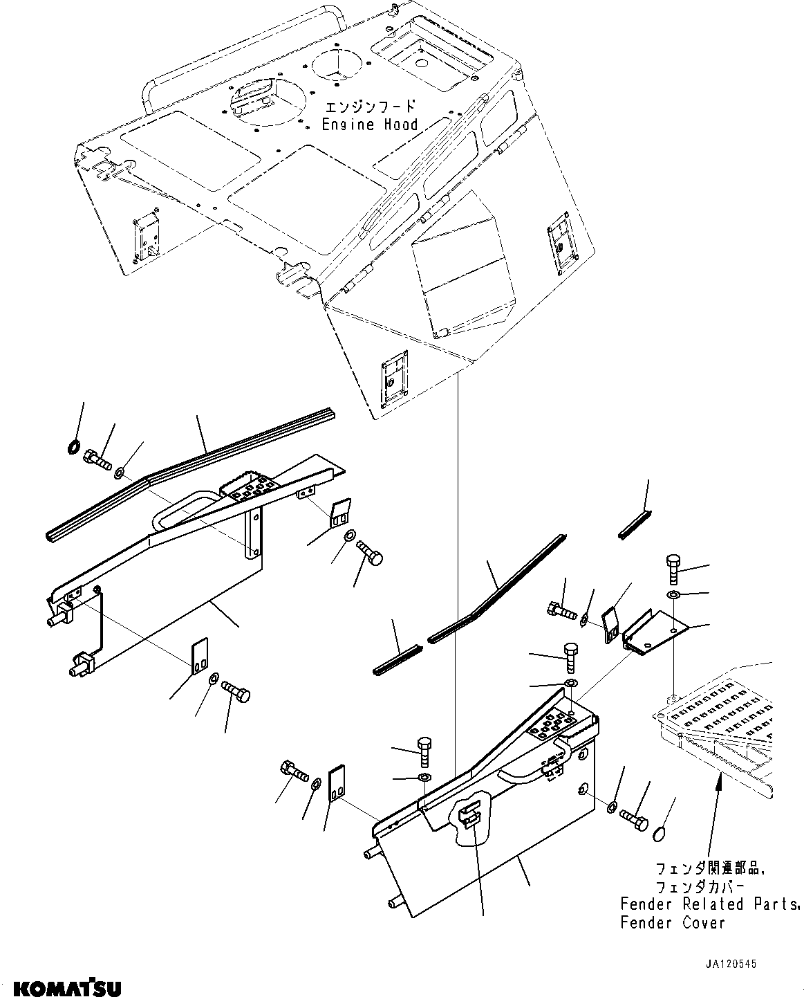 Komatsu parts book diagram for D85MS-15 S/N 2101-UP: ENGINE HOOD AND SIDE COVER GROUP, LOWER COVER(#1006-)