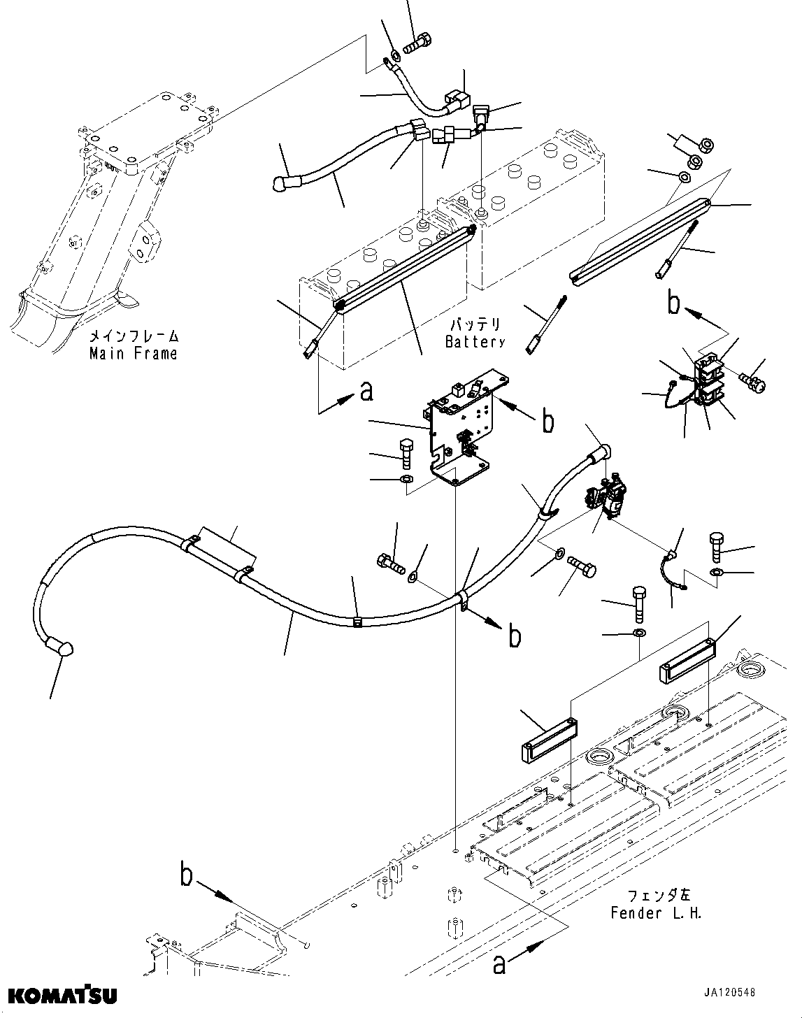 Komatsu parts book diagram for D85MS-15 S/N 2101-UP: FENDER, BATTERY HOLDER AND STARTING WIRING HARNESS(#1006-)