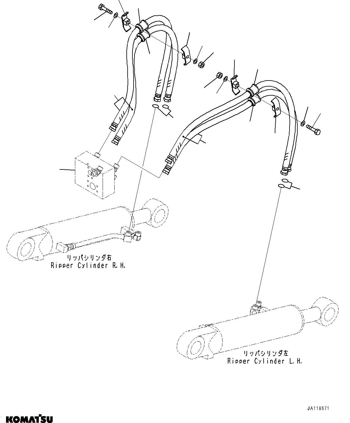 Komatsu parts book diagram for D85MS-15 S/N 2101-UP: RIPPER PIPING, (#2001-)