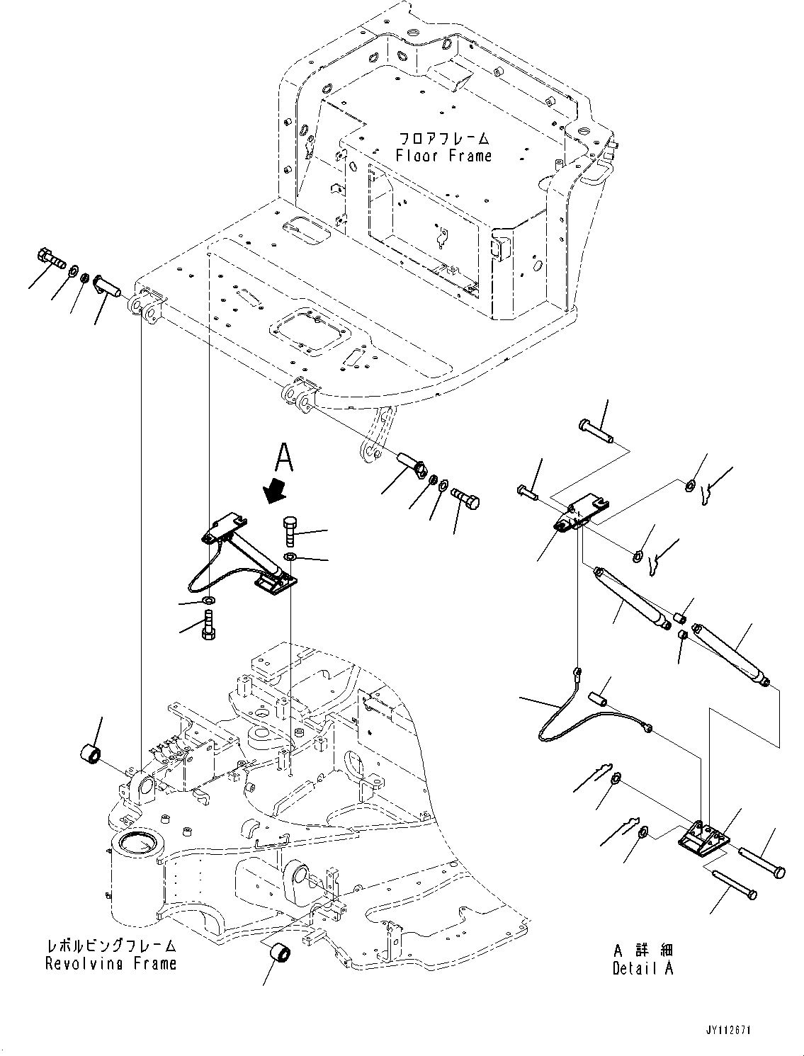 Komatsu parts book diagram for PC33E-6 S/N 2201-UP: FLOOR MOUNTING, GAS SPRINGS RELATED PARTS(#2201-)