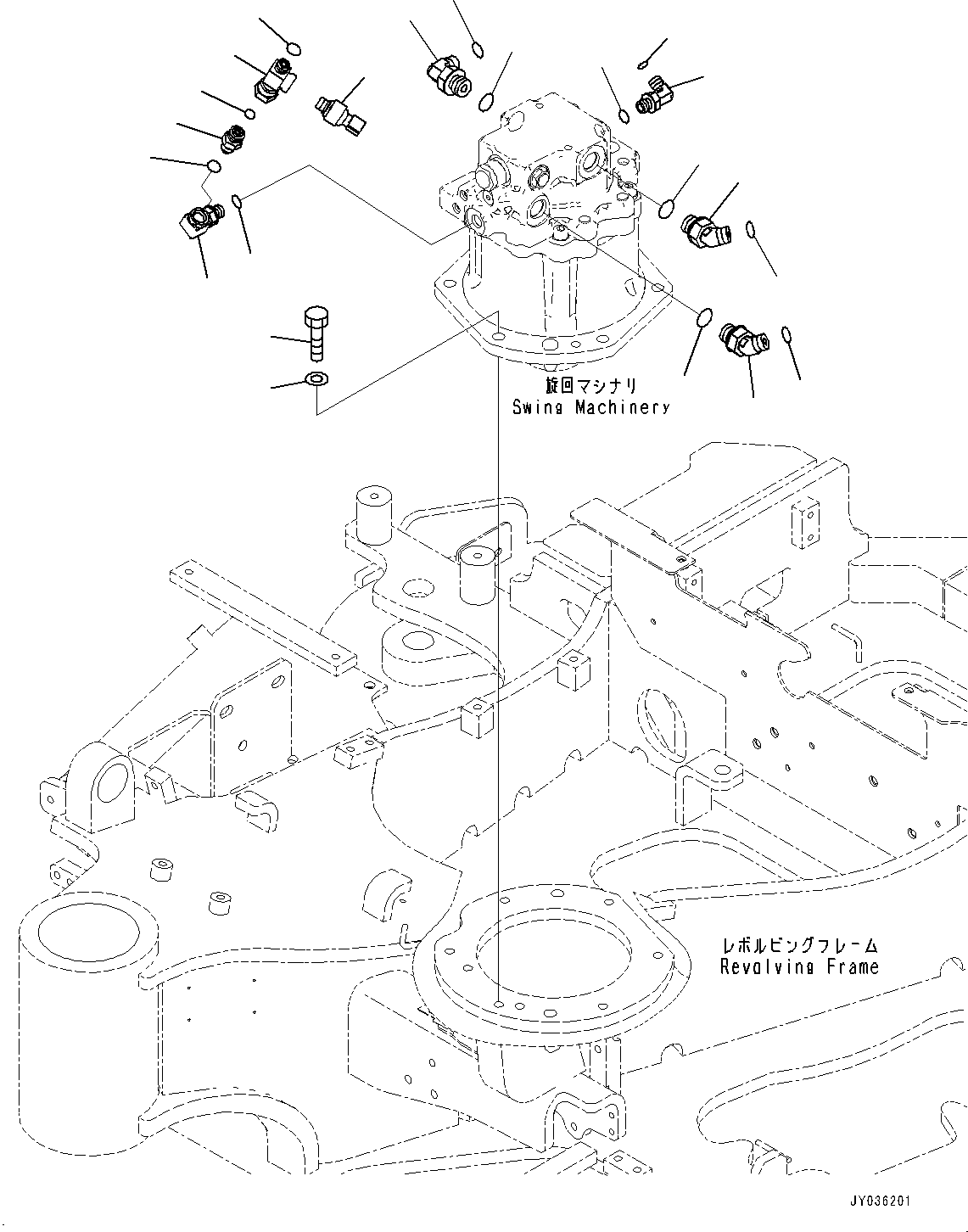 Komatsu parts book diagram for PC33E-6 S/N 2201-UP: SWING MACHINERY AND MOTOR, MOUNTING AND CONNECTING PARTS(#2201-)