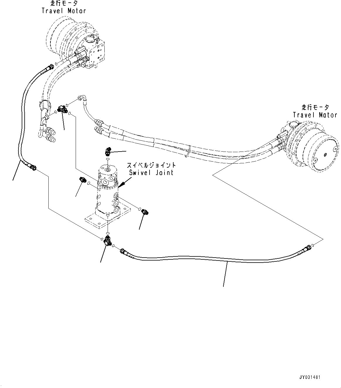 Komatsu parts book diagram for PC33E-6 S/N 2201-UP: TRACK FRAME, DRAIN PIPING, SWIVEL JOINT(#2201-)