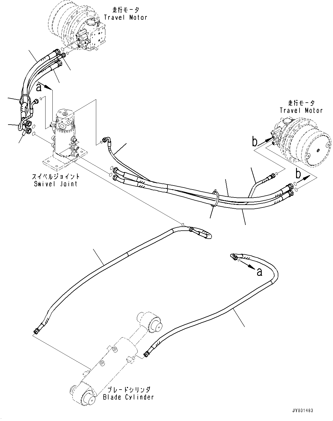 Komatsu parts book diagram for PC33E-6 S/N 2201-UP: TRACK FRAME, TRAVEL MOTOR PIPING, LOWER(#2201-)