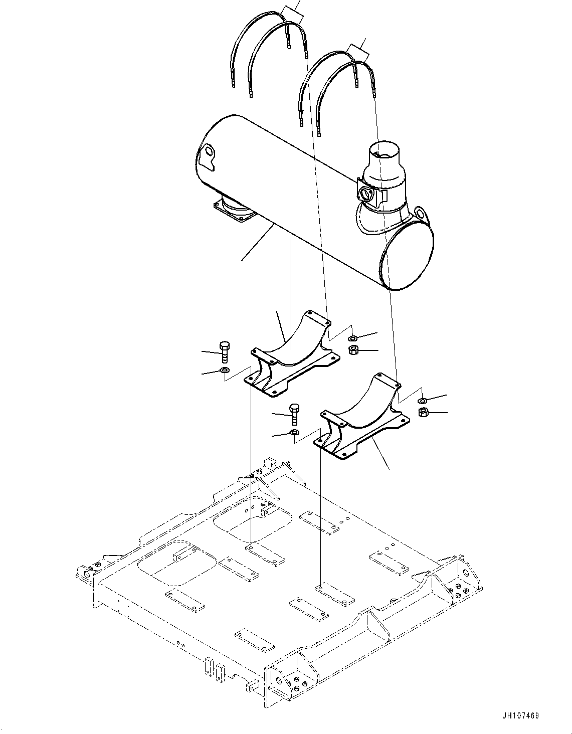 Komatsu parts book diagram for PC2000-11R S/N 31001-UP: EXHAUST PIPE, MUFFLER (2/2)(#30001-)