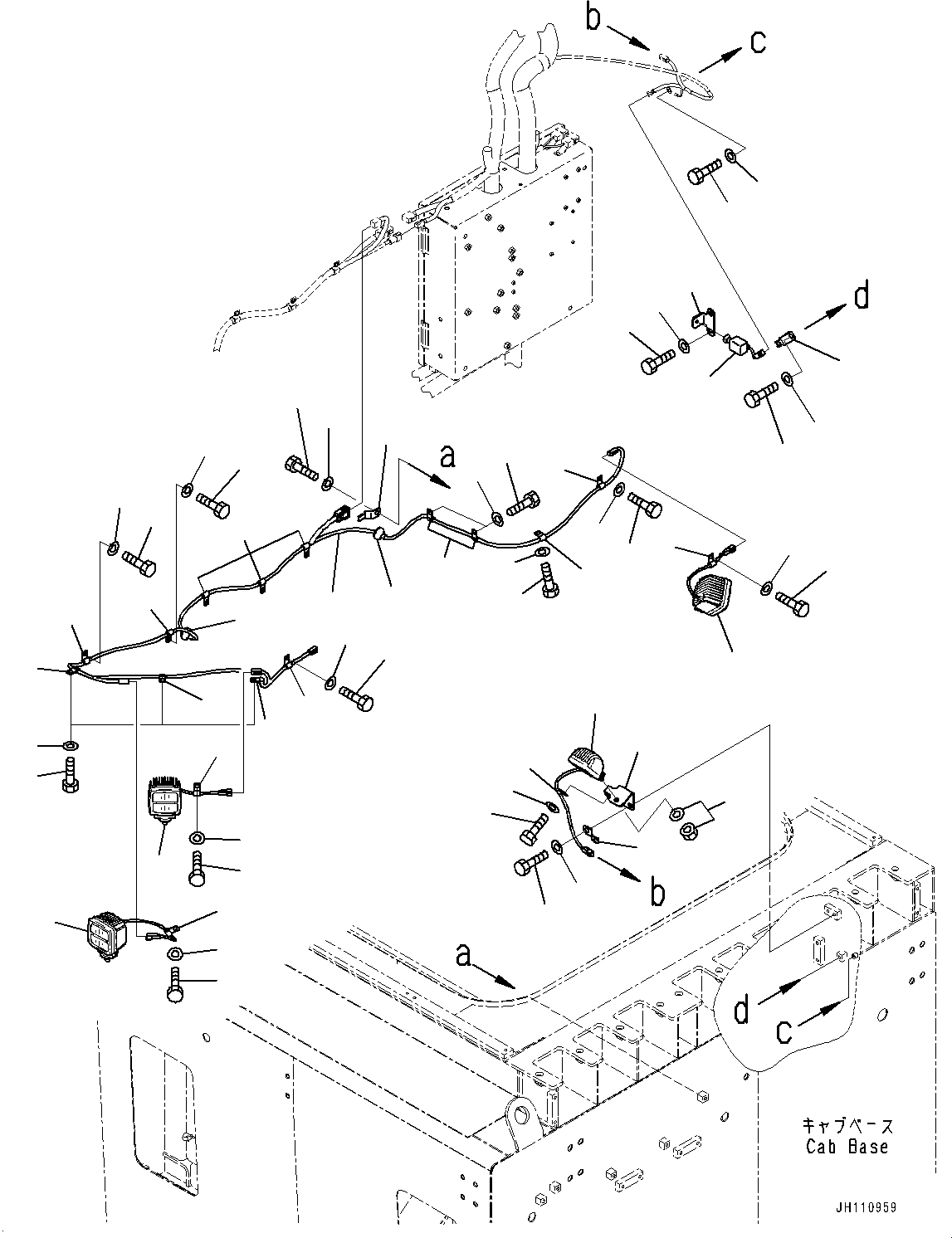 Komatsu parts book diagram for PC2000-11R S/N 31001-UP: ELECTRIC WIRING HARNESS, CAB BASE, WORKING LAMP, L.H.(#30001-)