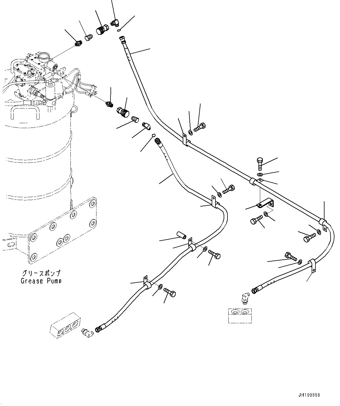 Komatsu parts book diagram for PC2000-11R S/N 31001-UP: GREASE PUMP, HYDRAULIC MOTOR PIPING(#30001-30017)