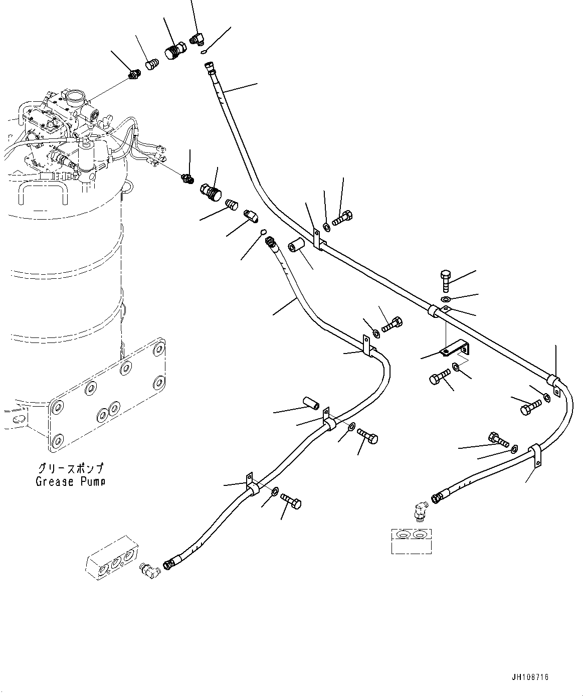 Komatsu parts book diagram for PC2000-11R S/N 31001-UP: GREASE PUMP, HYDRAULIC MOTOR PIPING(#30018-)