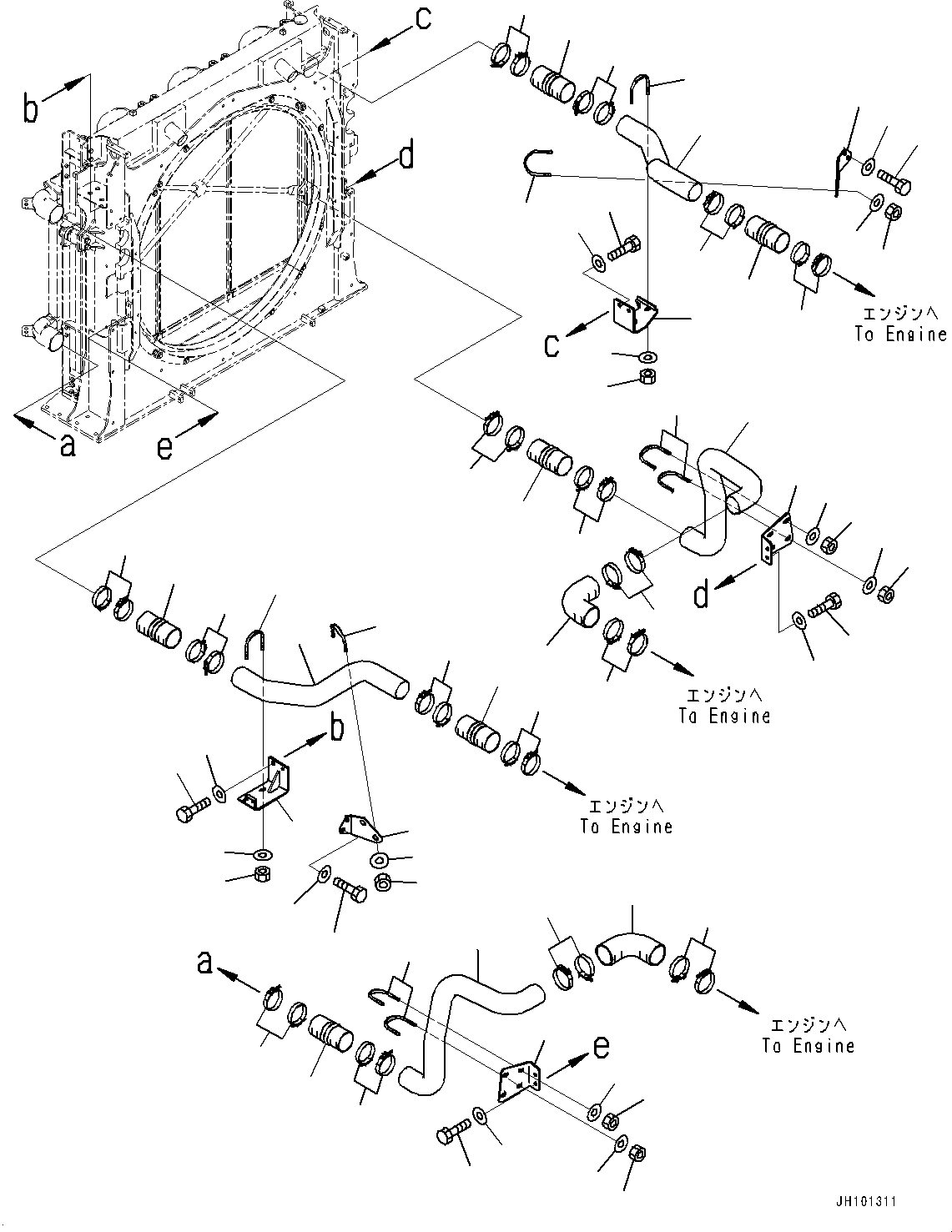 Komatsu parts book diagram for PC2000-11E0 S/N 31001-UP: COOLING SYSTEM, AFTERCOOLER PIPING(#30001-30003)