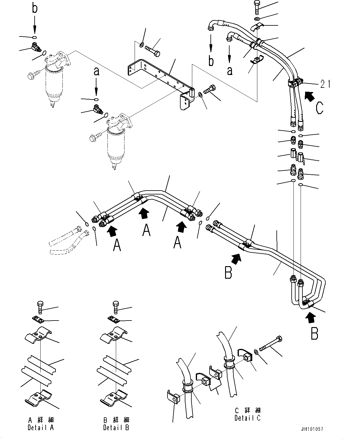 Komatsu parts book diagram for PC2000-11E0 S/N 31001-UP: FUEL PIPING, POWER CONTAINER FUEL SUPPLY PIPING (1/2)(#30001-)