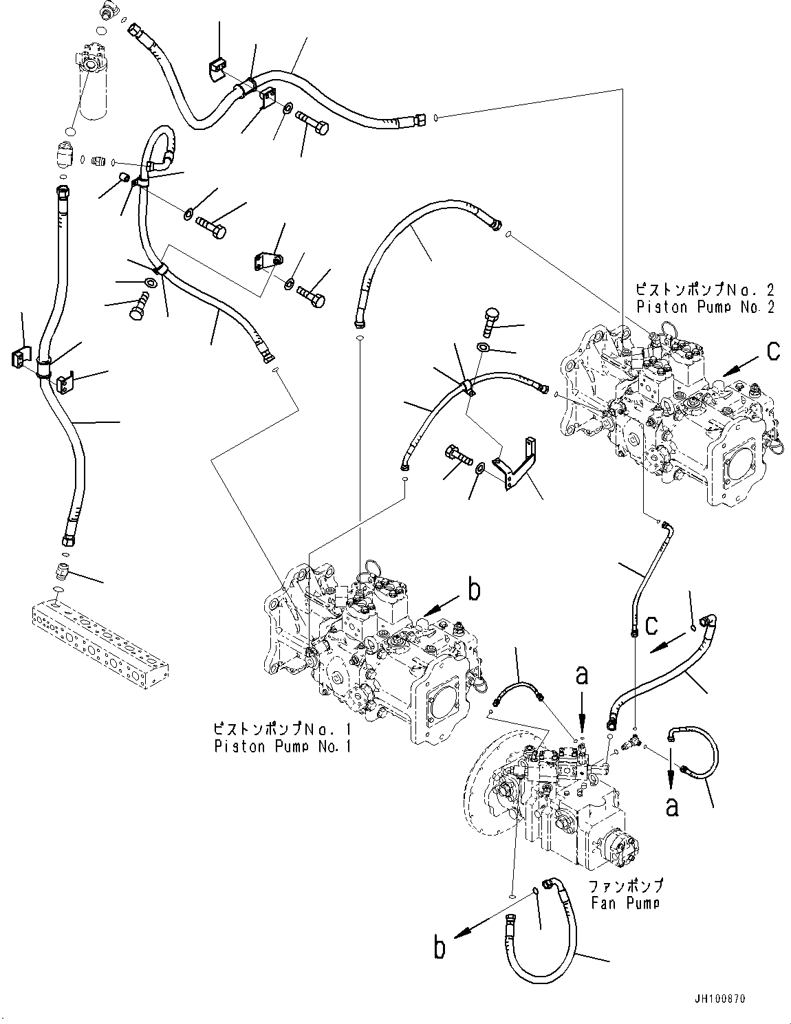 Komatsu parts book diagram for PC2000-11E0 S/N 31001-UP: PROPORTIONAL PRESSURE CONTROL (PPC) PUMP PIPING, HOSE (2/2)(#30001-)