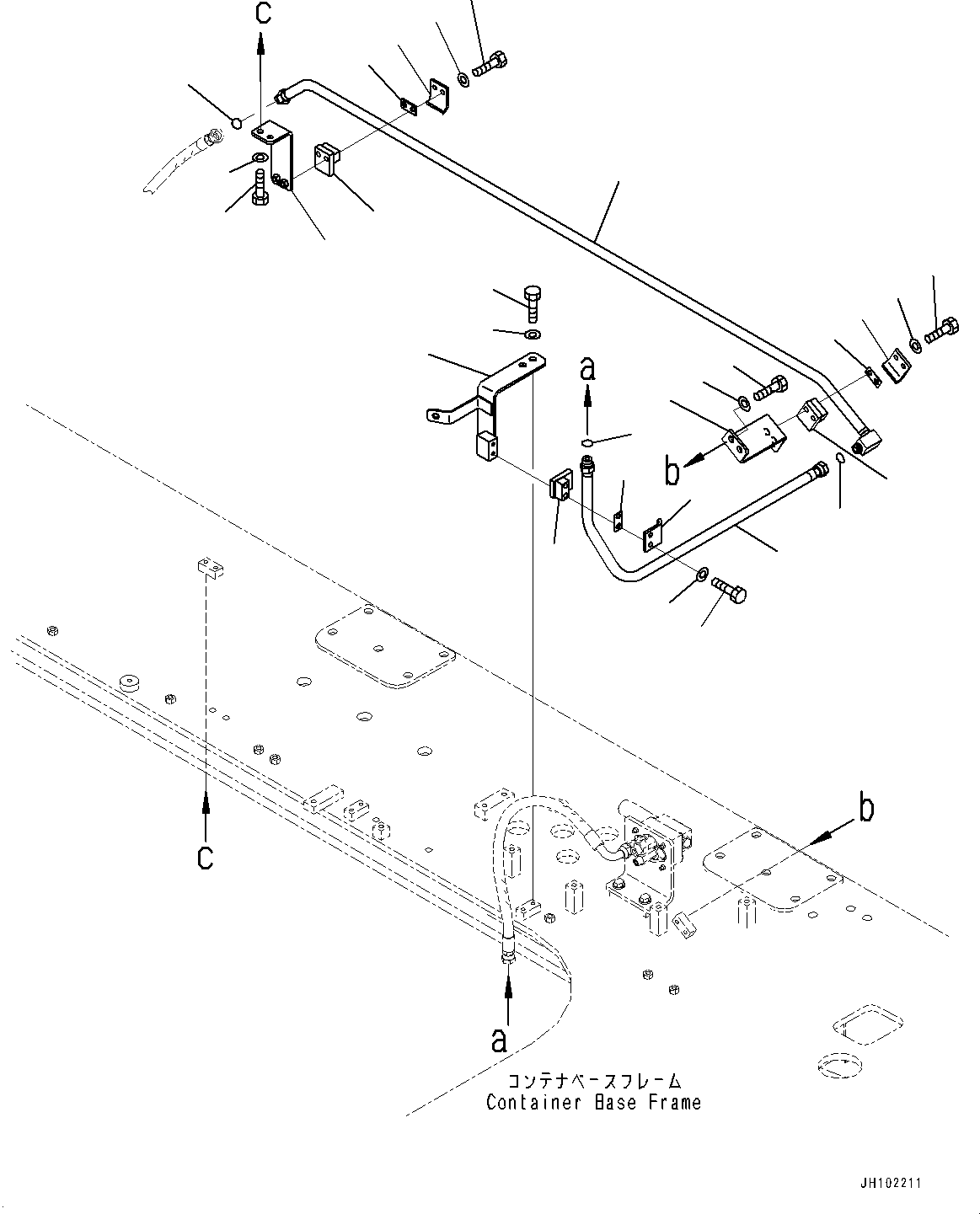 Komatsu parts book diagram for PC2000-11E0 S/N 31001-UP: HYDRAULIC LADDER PIPING, CONTAINER SIDE (2/2)(#30001-)