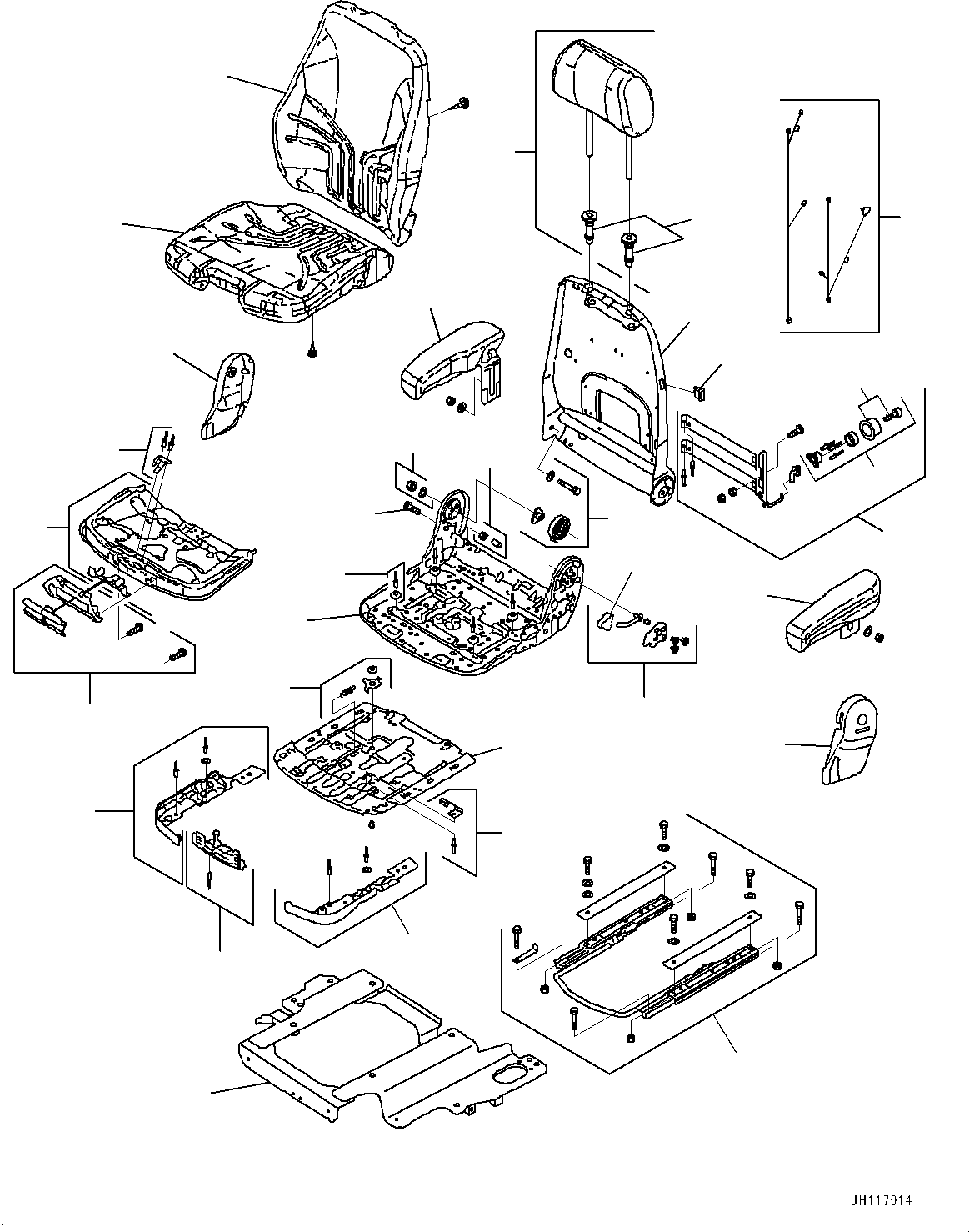 Komatsu parts book diagram for PC2000-11E0 S/N 31001-UP: CAB, INNER PARTS, OPERATOR'S SEAT (1/2)(#31001-)