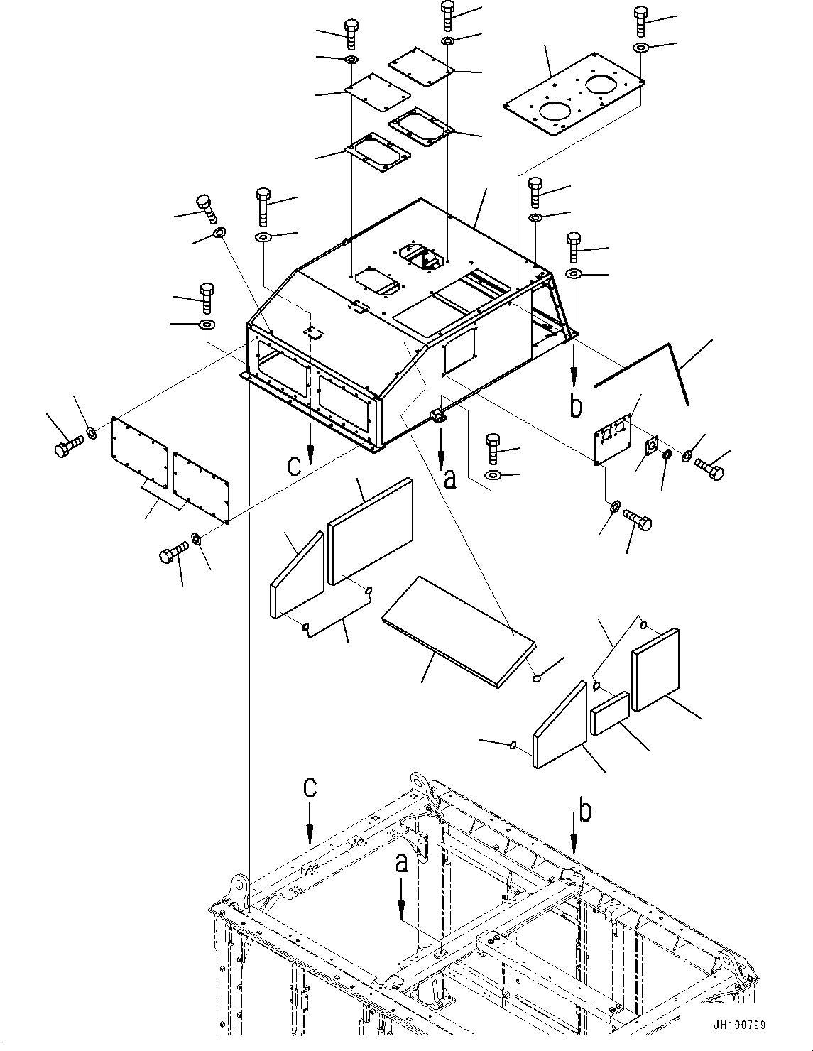 Komatsu parts book diagram for PC2000-11E0 S/N 31001-UP: ENGINE HOOD, HOOD (1/2)(#30001-)