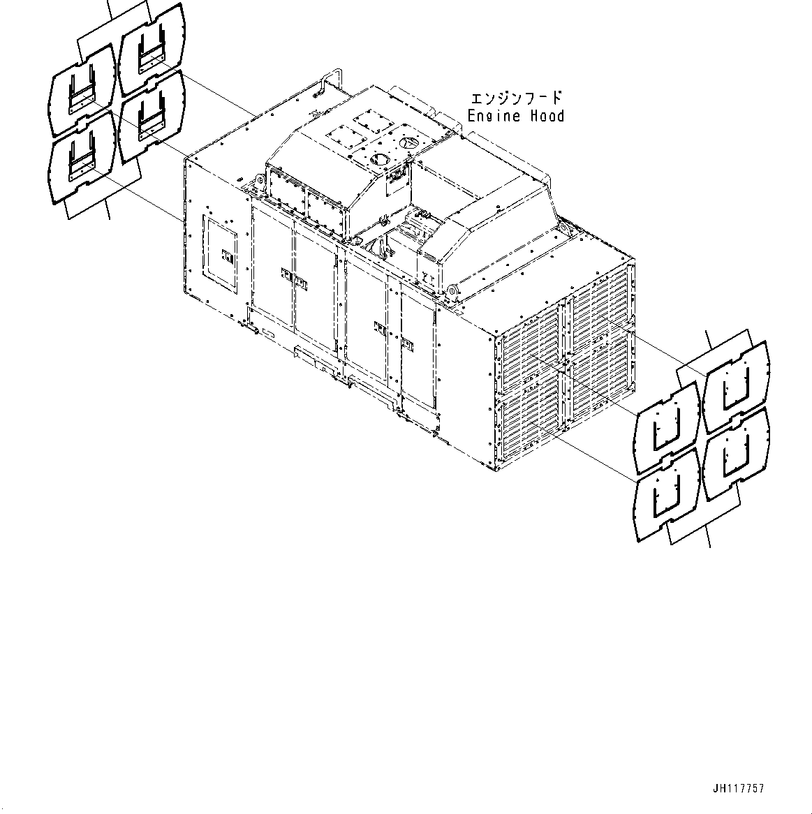Komatsu parts book diagram for PC2000-11E0 S/N 31001-UP: ENGINE HOOD, CURTAIN(#30001-)