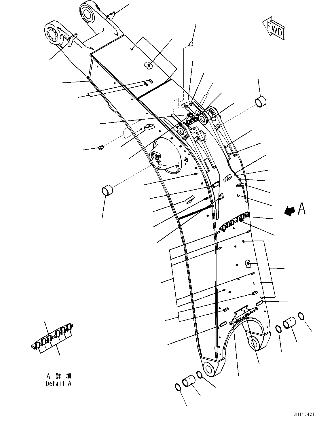 Komatsu parts book diagram for PC2000-11E0 S/N 31001-UP: BOOM, BOOM AND BUSHING (8700MM, HEAVY DUTY TYPE)(#30166-)