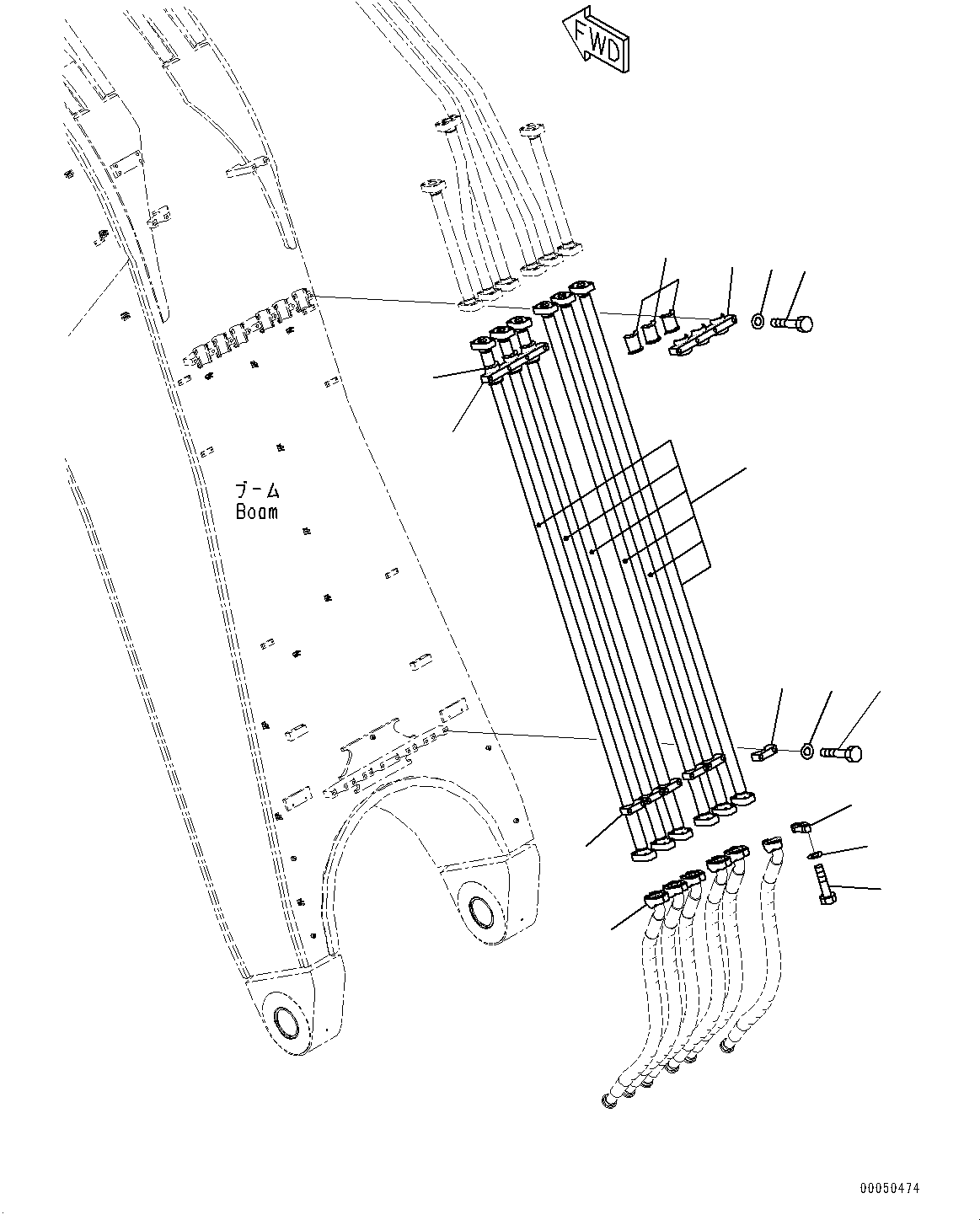 Komatsu parts book diagram for PC2000-11E0 S/N 31001-UP: BOOM, ARM AND BUCKET CYLINDER PIPING (1/2)(#30001-)