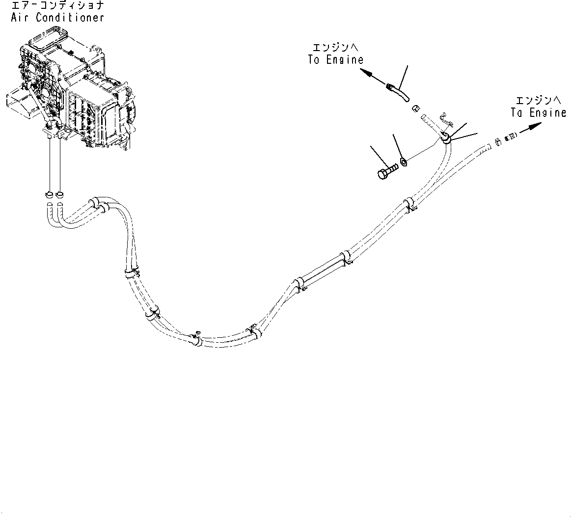 Komatsu parts book diagram for WD600-6R S/N 61001-UP: ENGINE RELATED PARTS, HEATER PIPING (1/2)(#60043-)