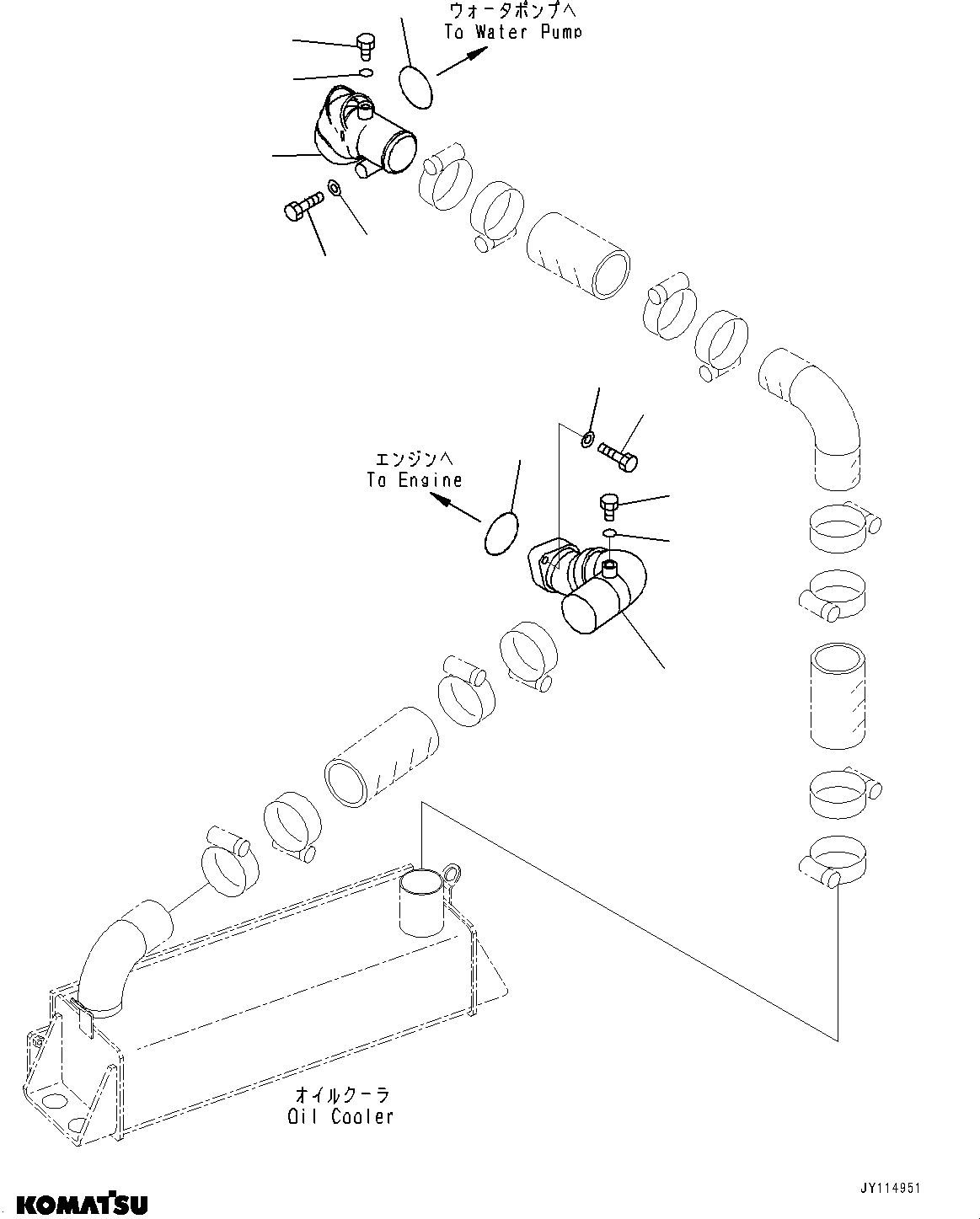 Komatsu parts book diagram for WD600-6R S/N 61001-UP: ENGINE RELATED PARTS, OIL COOLER PIPING(#60095-)
