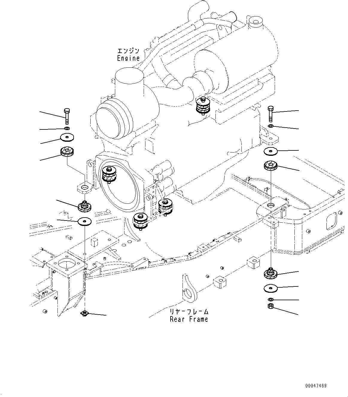 Komatsu parts book diagram for WD600-6R S/N 61001-UP: ENGINE MOUNTING, (#60001-)