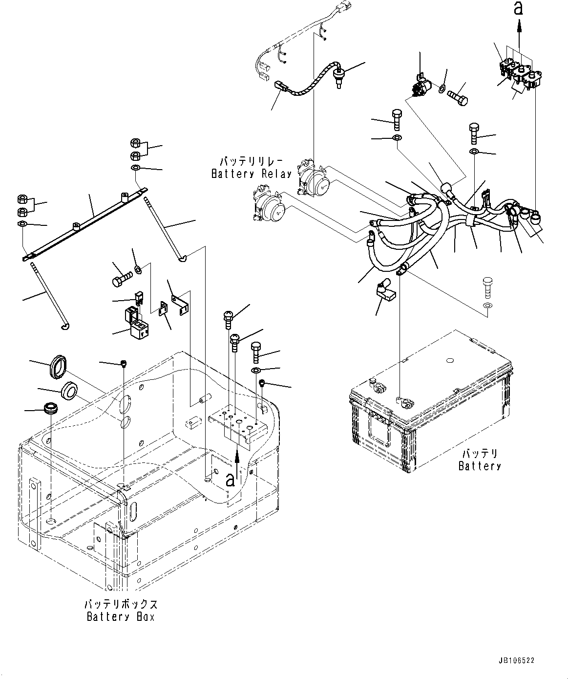 Komatsu parts book diagram for WD600-6R S/N 61001-UP: BATTERY, BATTERY BOX WIRING HARNESS(#60074-)