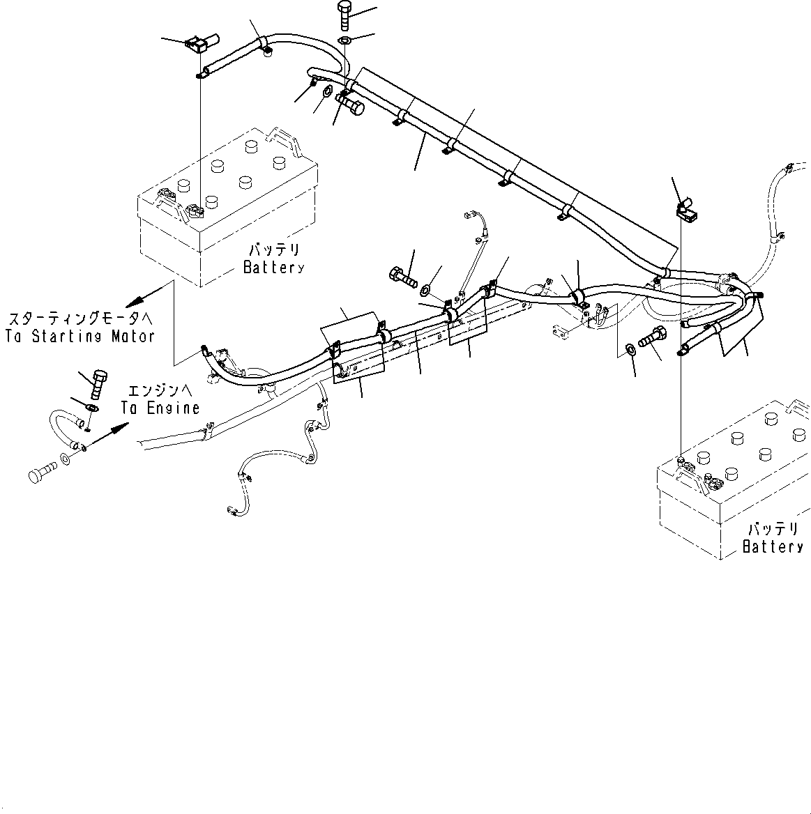 Komatsu parts book diagram for WD600-6R S/N 61001-UP: REAR ELECTRIC WIRING HARNESS, BATTERY CABLE(#60001-)