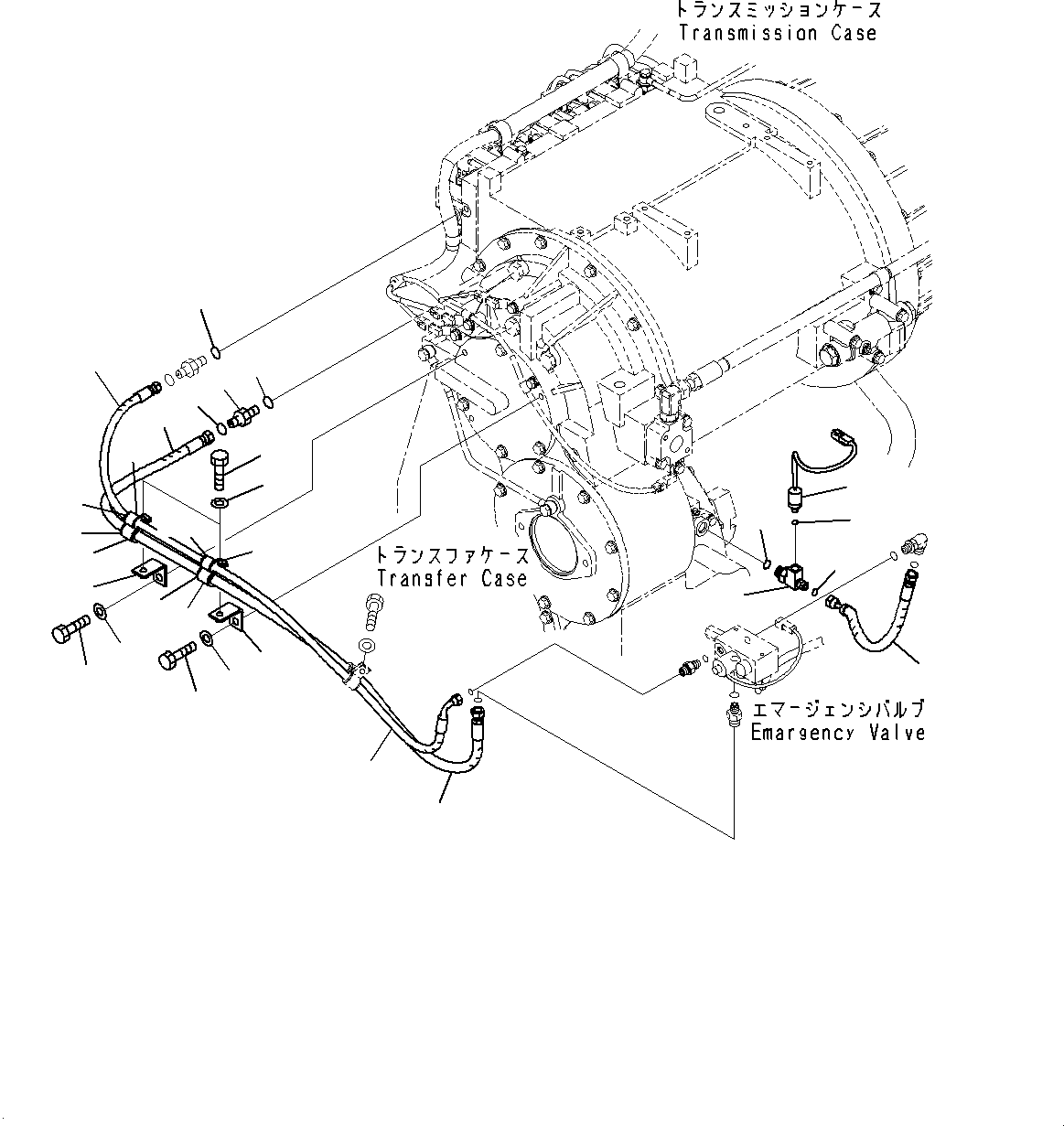 Komatsu parts book diagram for WD600-6R S/N 61001-UP: TORQUE CONVERTER AND TRANSMISSION, EMERGENCY VALVE PIPING(#60001-)