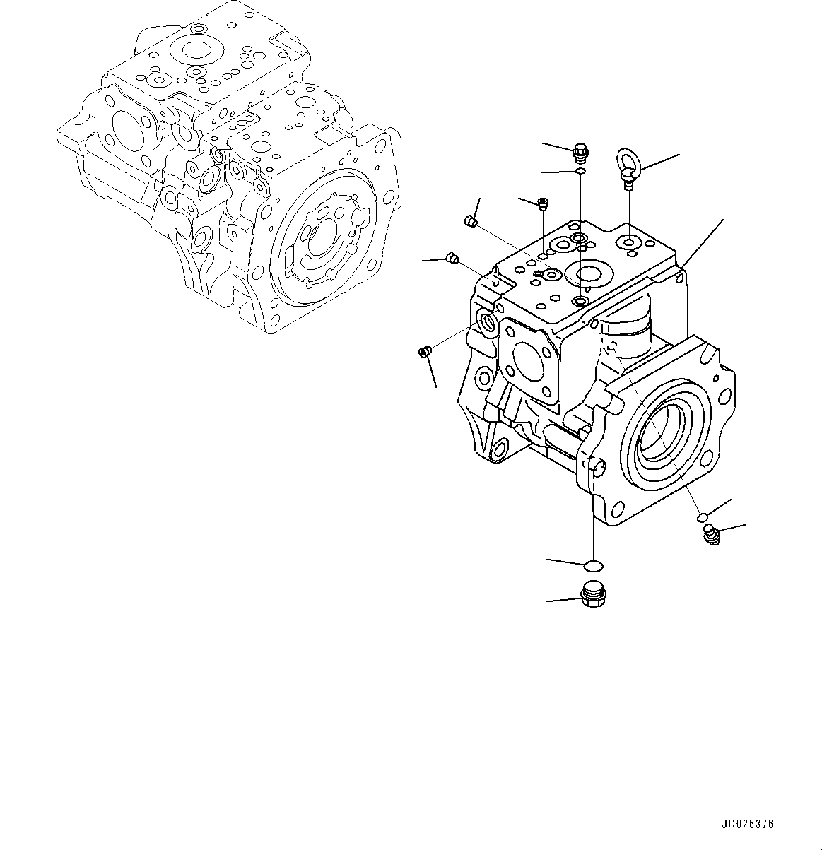 Komatsu parts book diagram for WD600-6R S/N 61001-UP: TORQUE CONVERTER AND TRANSMISSION, PISTON PUMP (1/20) (LOADER PUMP)(#60001-)