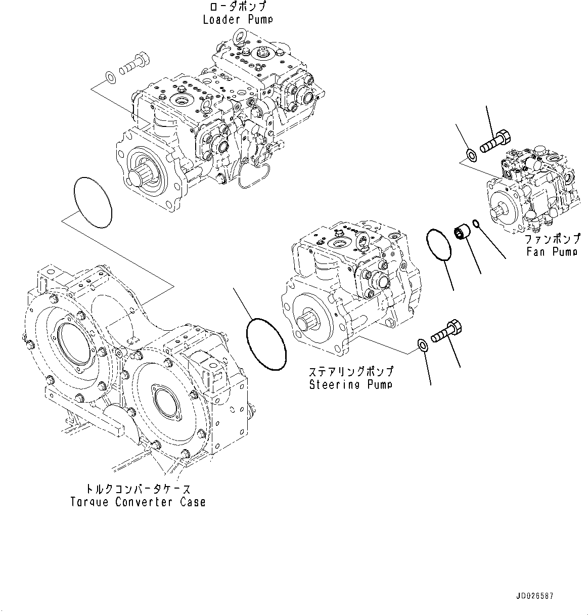 Komatsu parts book diagram for WD600-6R S/N 61001-UP: TORQUE CONVERTER AND TRANSMISSION, MOUNTING (3/5)(#60001-)