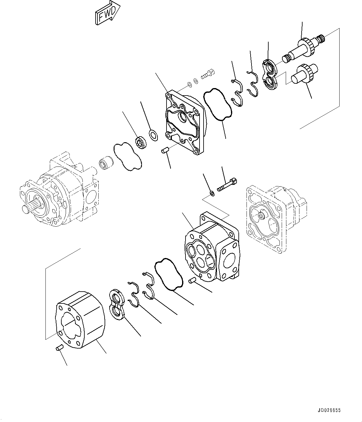 Komatsu parts book diagram for WD600-6R S/N 61001-UP: TORQUE CONVERTER AND TRANSMISSION, GEAR PUMP (2/5) (BRAKE AND EPC PUMP)(#60001-)