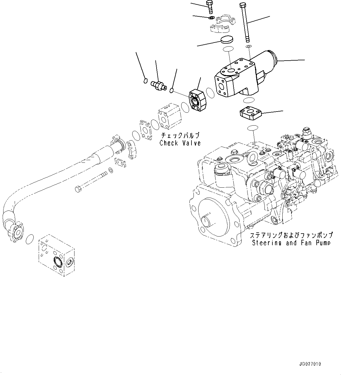 Komatsu parts book diagram for WD600-6R S/N 61001-UP: TORQUE CONVERTER AND TRANSMISSION, STEERING PUMP DELIVERY PIPING (2/2)(#60001-60032)