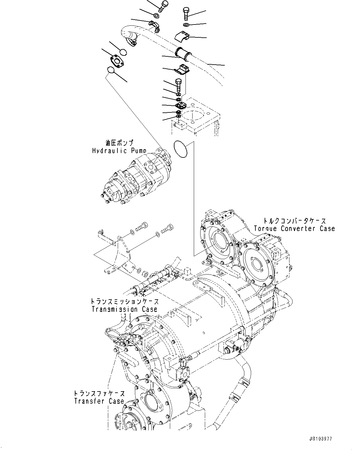 Komatsu parts book diagram for WD600-6R S/N 61001-UP: TORQUE CONVERTER AND TRANSMISSION, TORQUE CONVERTER AND TRANSMISSION PUMP PIPING(#60001-)