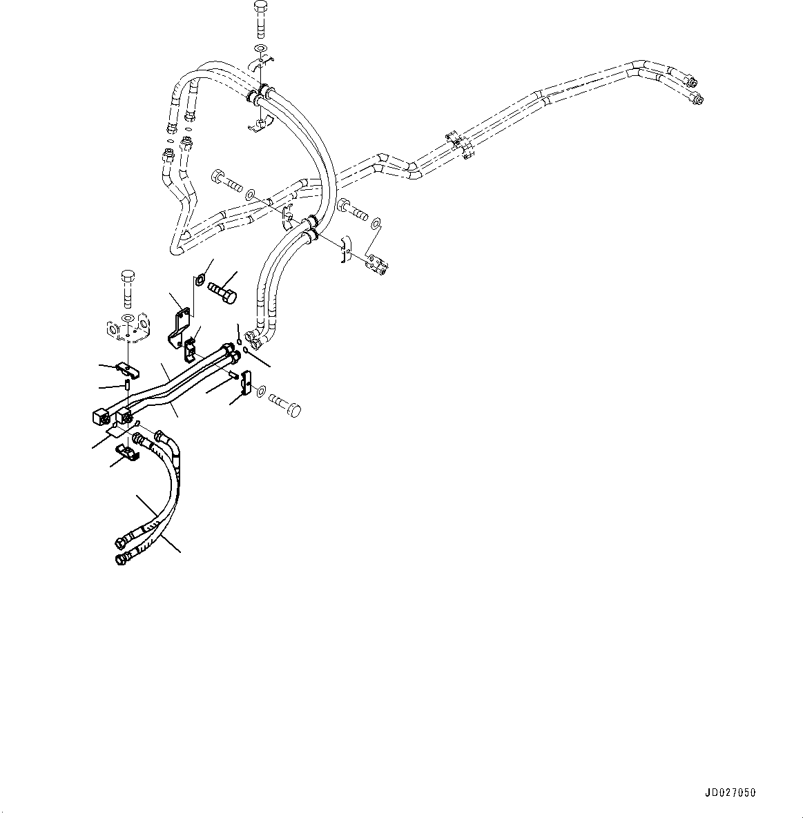 Komatsu parts book diagram for WD600-6R S/N 61001-UP: TORQUE CONVERTER AND TRANSMISSION, COOLING PIPING (3/4) (WITH BRAKE OIL COOLING SYSTEM)(#60001-)