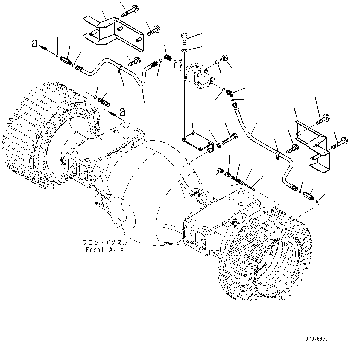Komatsu parts book diagram for WD600-6R S/N 61001-UP: FRONT AXLE, BRAKE PIPING (1/2)(#60001-)