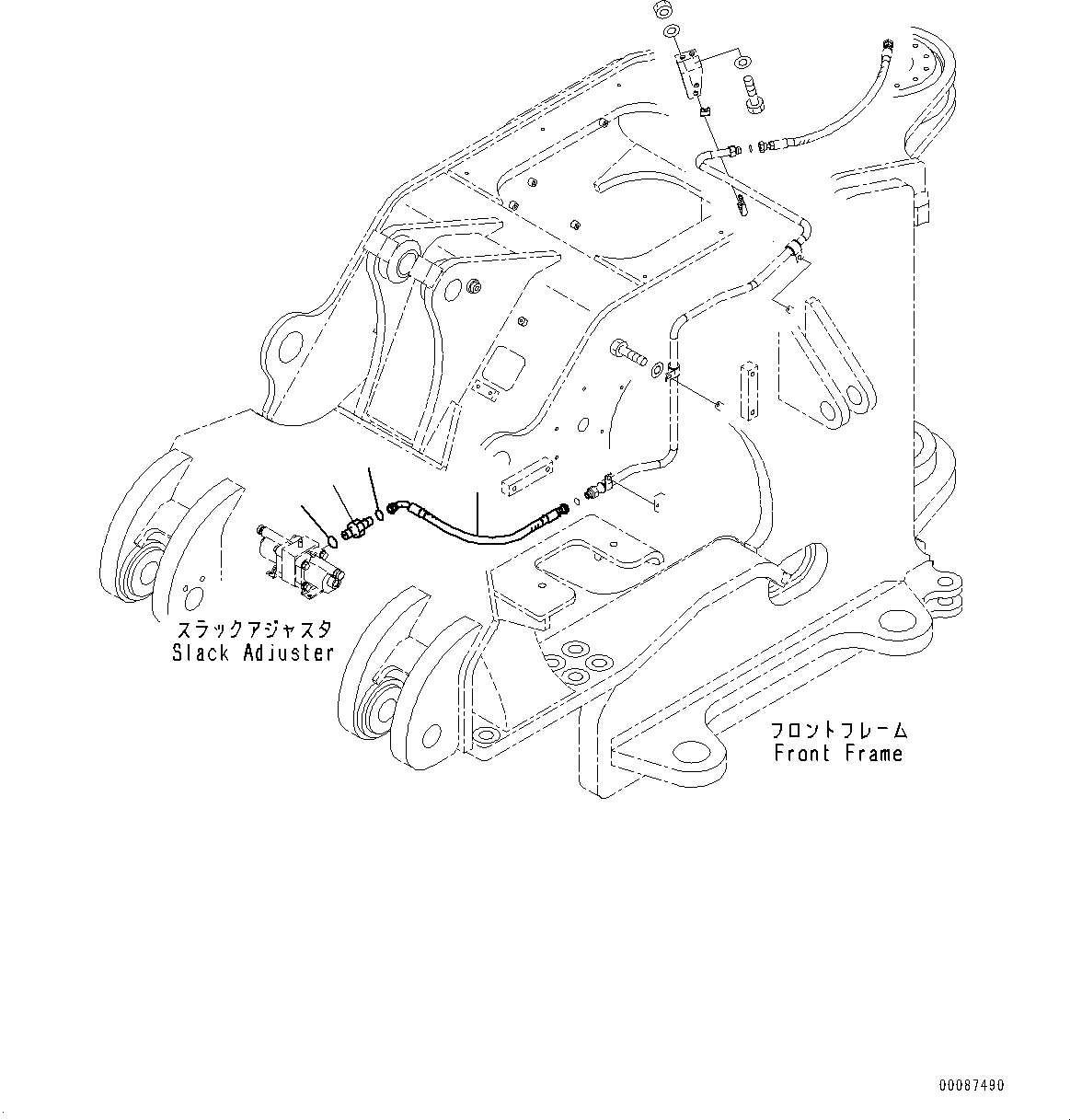 Komatsu parts book diagram for WD600-6R S/N 61001-UP: FRONT AXLE, BRAKE PIPING (3/4)(#60001-)