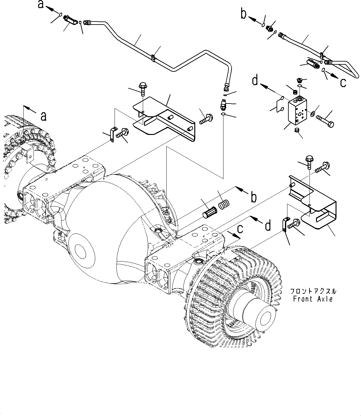 Komatsu parts book diagram for WD600-6R S/N 61001-UP: FRONT AXLE, BRAKE PIPING (2/4) (WITH BRAKE OIL COOLING SYSTEM)