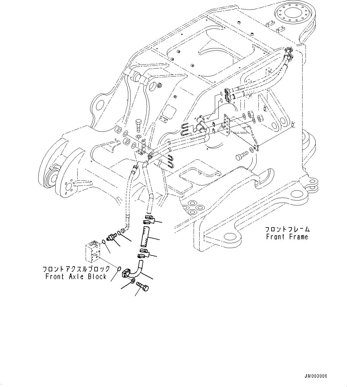 Komatsu parts book diagram for WD600-6R S/N 61001-UP: FRONT AXLE, BRAKE PIPING (4/4) (WITH BRAKE OIL COOLING SYSTEM)(#60001-)