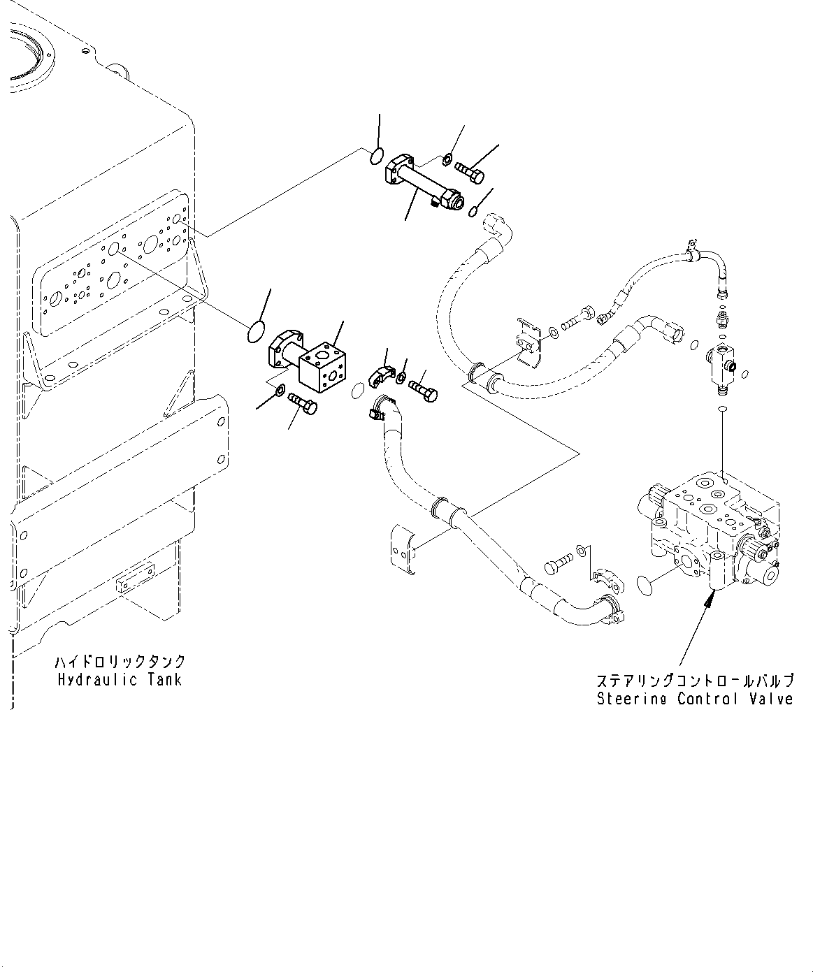 Komatsu parts book diagram for WD600-6R S/N 61001-UP: HYDRAULIC TANK, STEERING TANK TO HYDRAULIC TANK RETURN PIPING(#60001-)