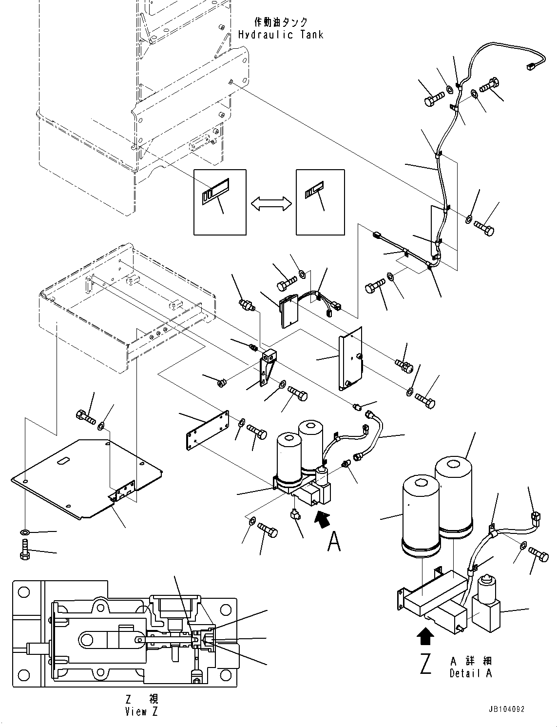 Komatsu parts book diagram for WD600-6R S/N 61001-UP: HYDRAULIC TANK, PUMP AND CONTROLLER (WITH AUTO-GREASING SYSTEM)(#60001-)