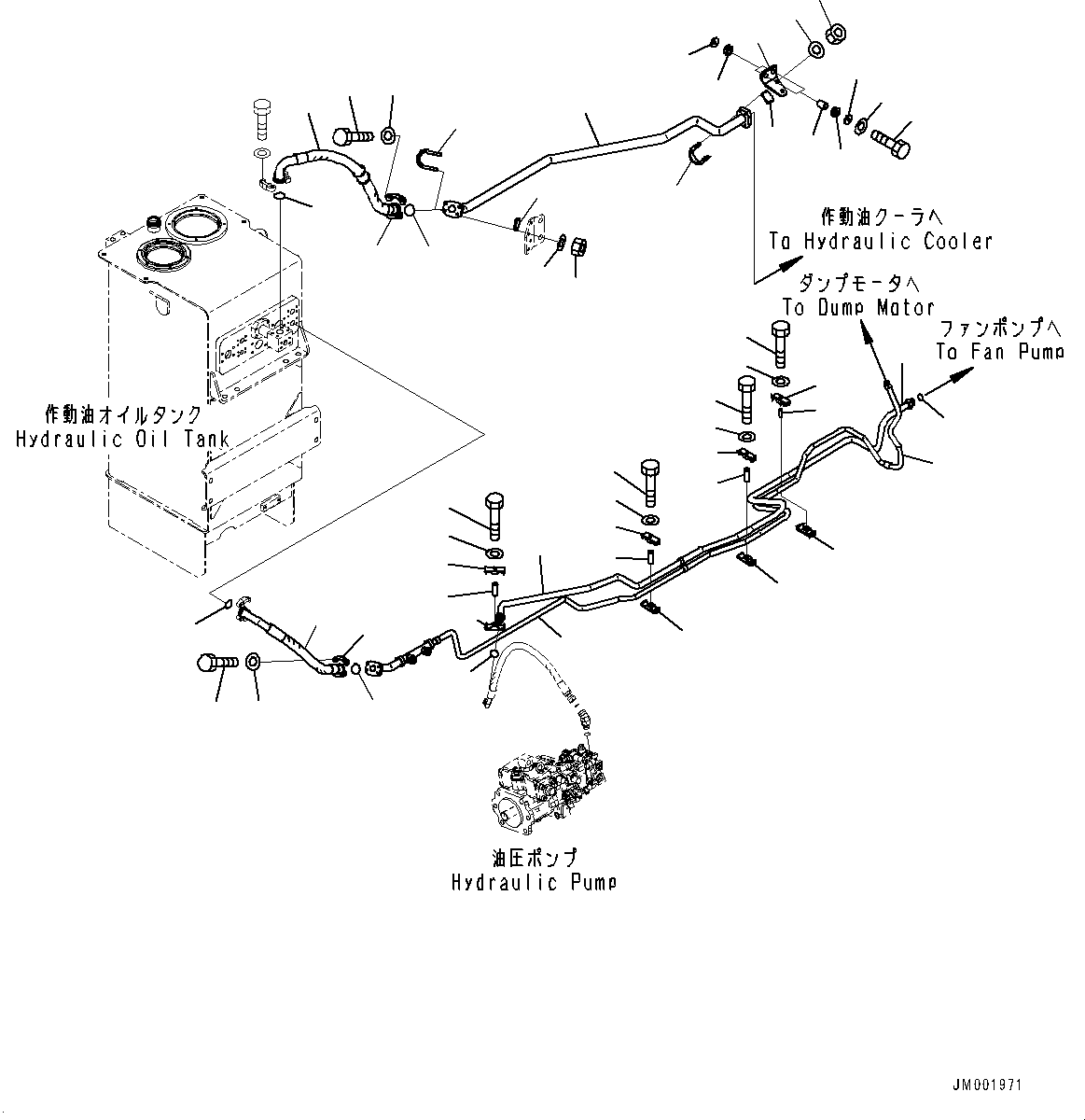Komatsu parts book diagram for WD600-6R S/N 61001-UP: HYDRAULIC PIPING, COOLING PIPING (2/3)(#60001-)