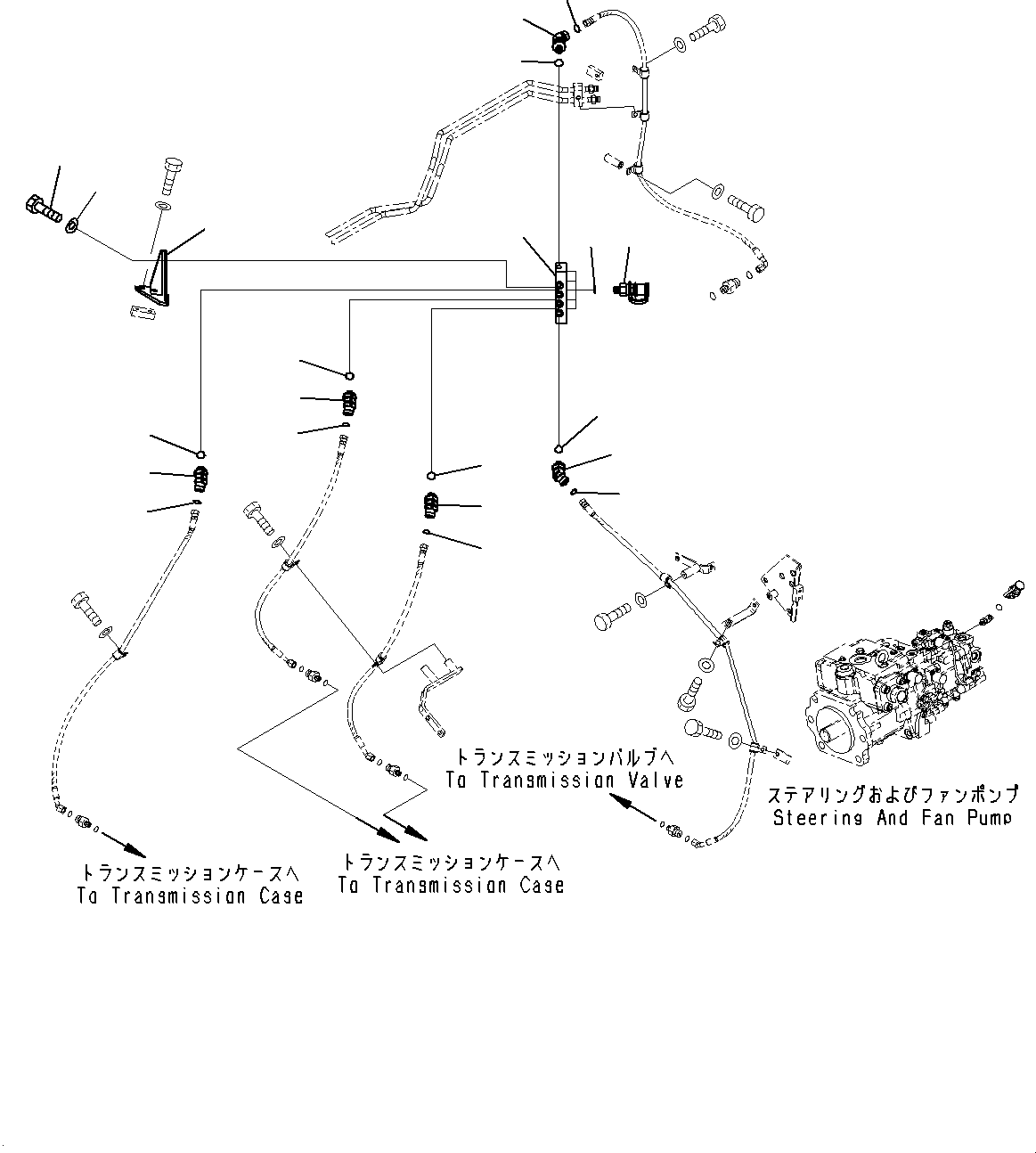 Komatsu parts book diagram for WD600-6R S/N 61001-UP: HYDRAULIC PIPING, PM CLINIC PIPING (1/2)(#60001-)