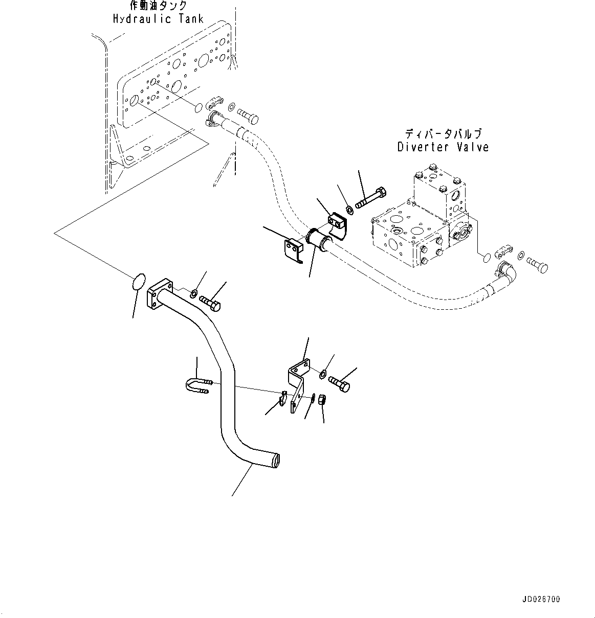 Komatsu parts book diagram for WD600-6R S/N 61001-UP: EMERGENCY STEERING PIPING, (#60001-)