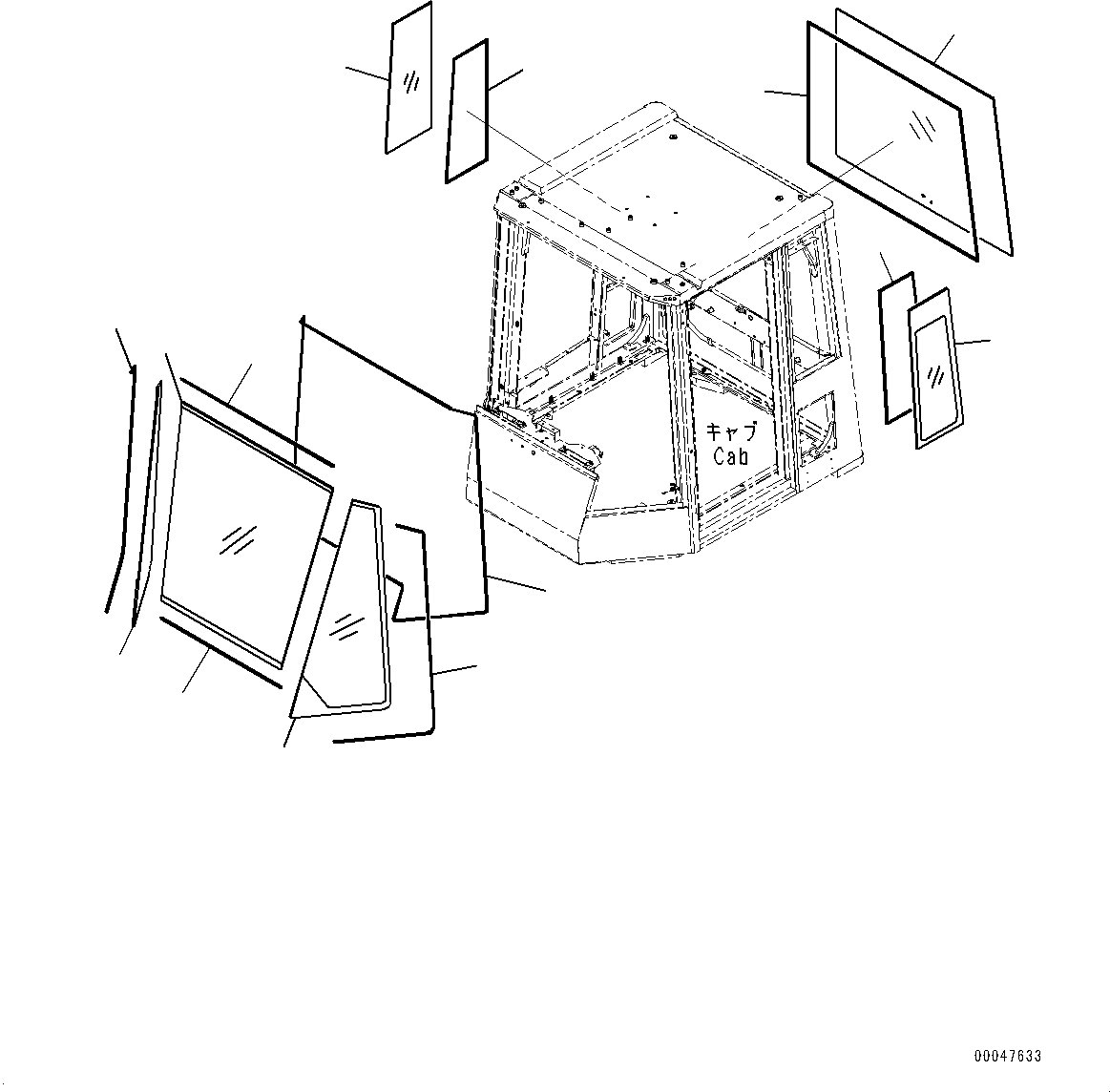 Komatsu parts book diagram for WD600-6R S/N 61001-UP: CAB, GLASS WINDOW(#61001-)