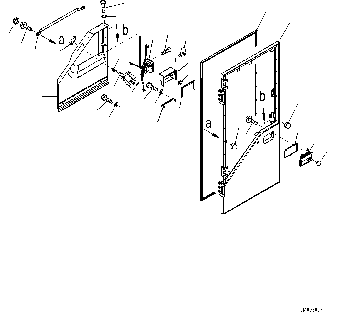Komatsu parts book diagram for WD600-6R S/N 61001-UP: CAB, DOOR, L.H. (1/2)(#61001-)