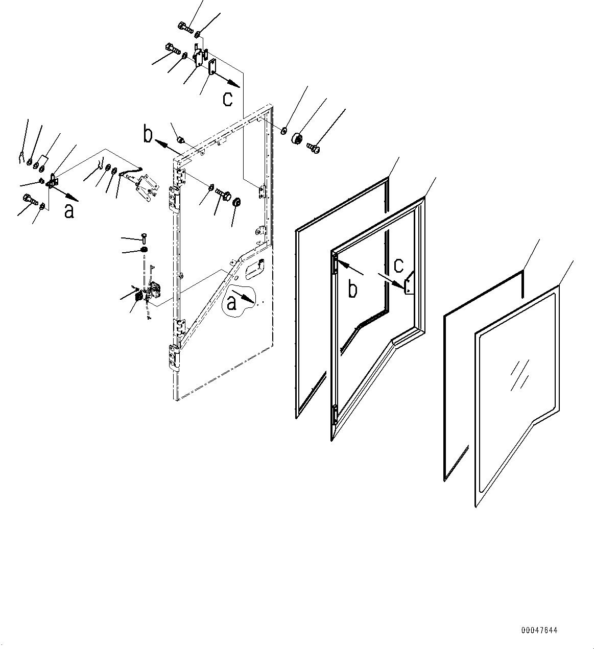 Komatsu parts book diagram for WD600-6R S/N 61001-UP: CAB, DOOR, L.H. (2/2)(#61001-)