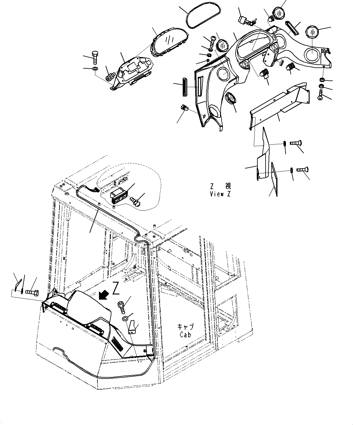 Komatsu parts book diagram for WD600-6R S/N 61001-UP: CAB, MONITOR AND COVER(#61001-)