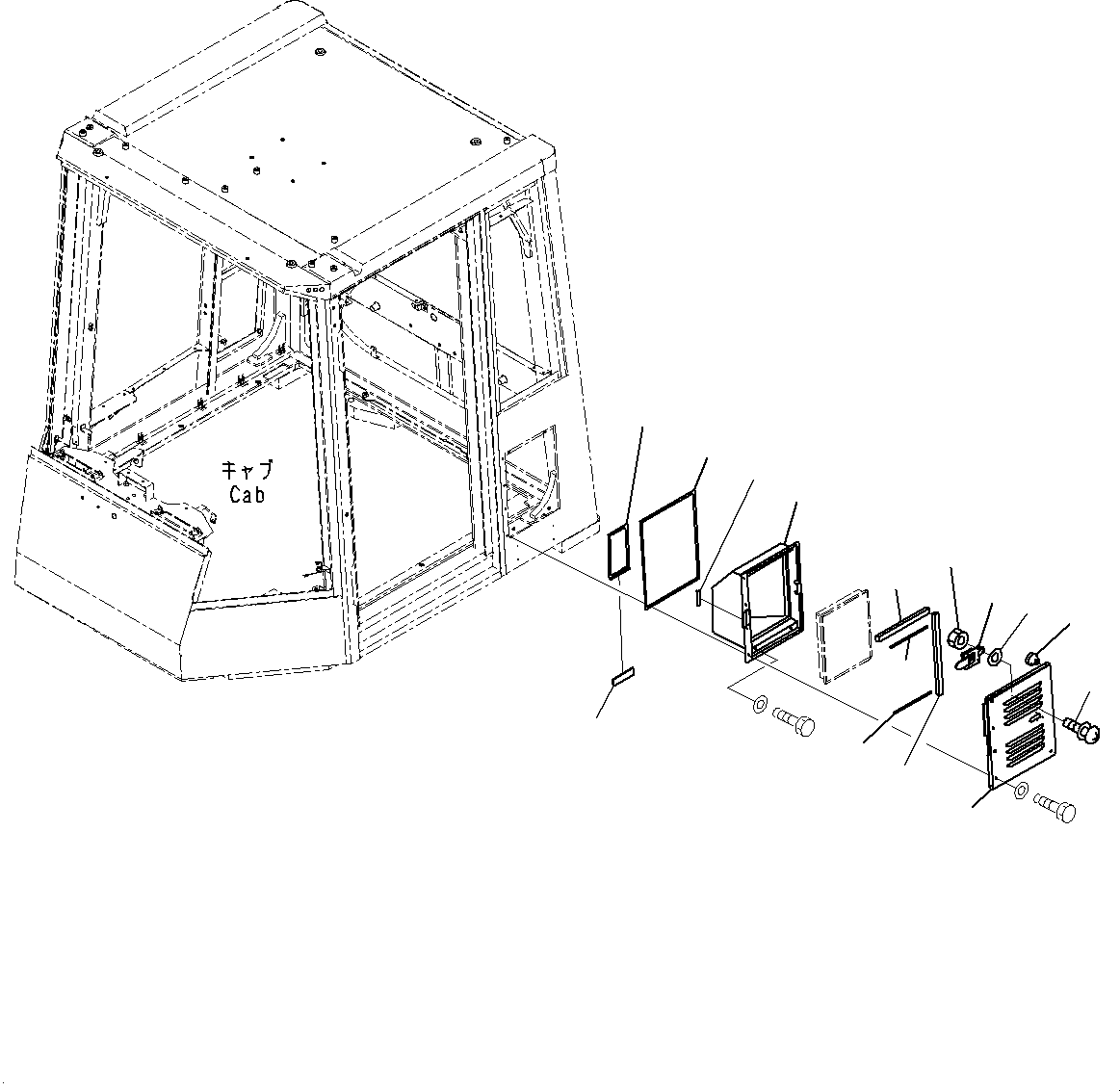 Komatsu parts book diagram for WD600-6R S/N 61001-UP: CAB, AIR CONDITIONER FRESH AIR FILTER(#61001-)