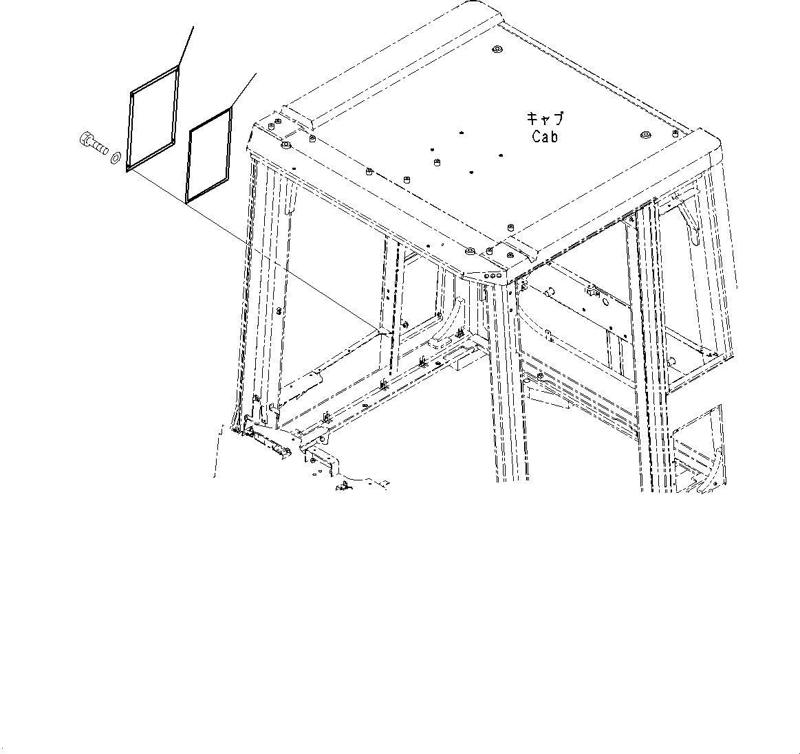 Komatsu parts book diagram for WD600-6R S/N 61001-UP: КАБИНА, БОКОВ. КРЫШКА (/)(№-)