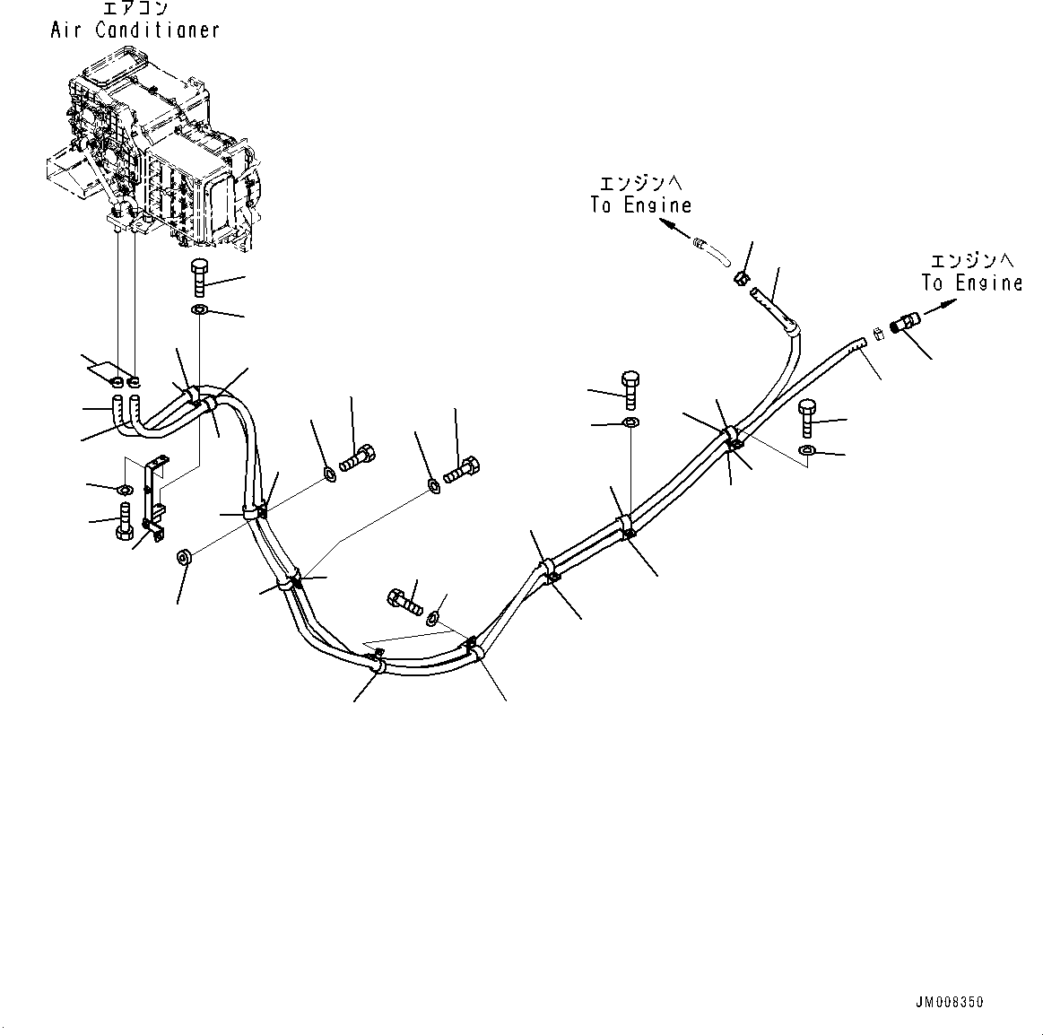 Komatsu parts book diagram for WD600-6R S/N 61001-UP: HEATER PIPING, (#60003-)